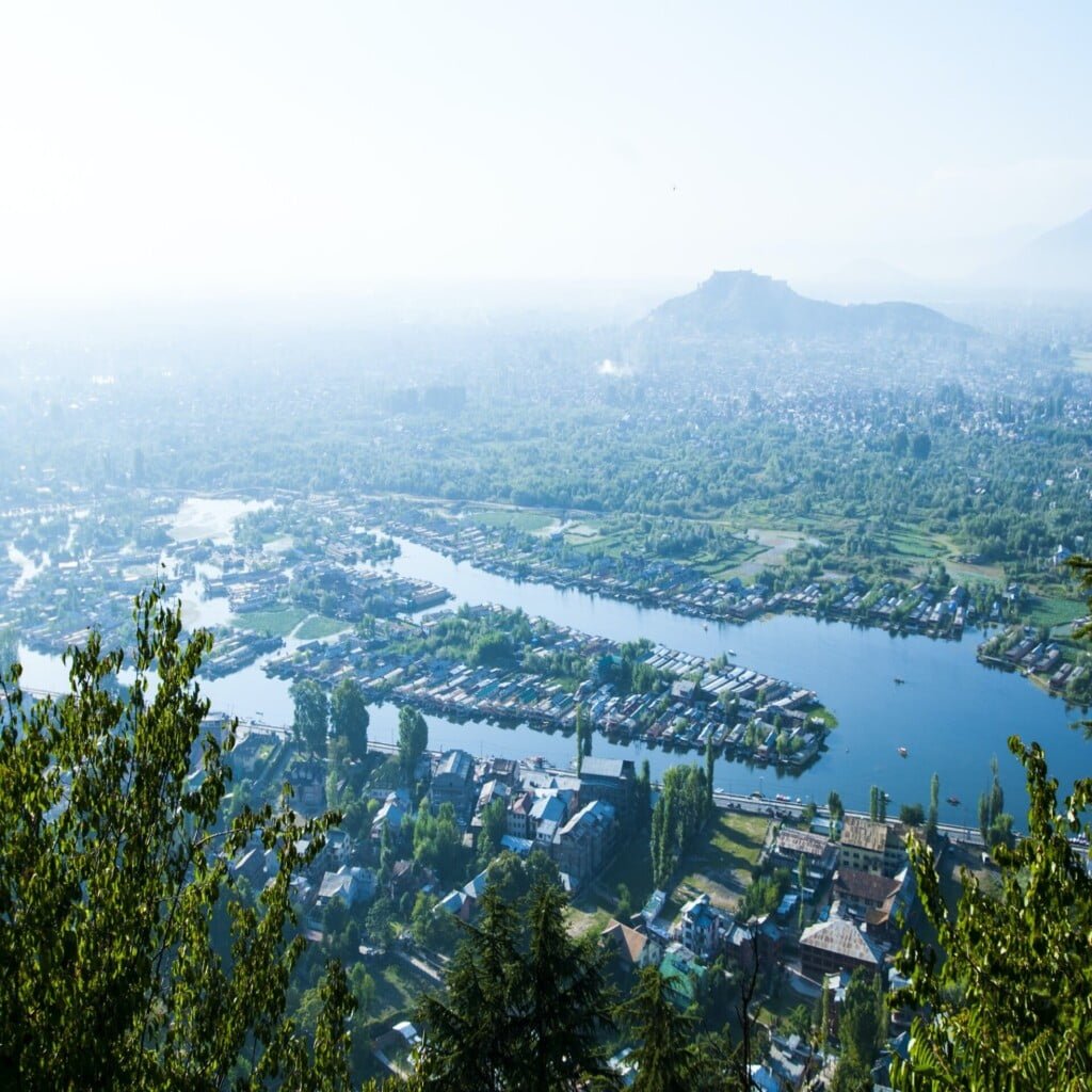 Aerial view of Dal Lake, Srinagar Jammu and Kashmir, India